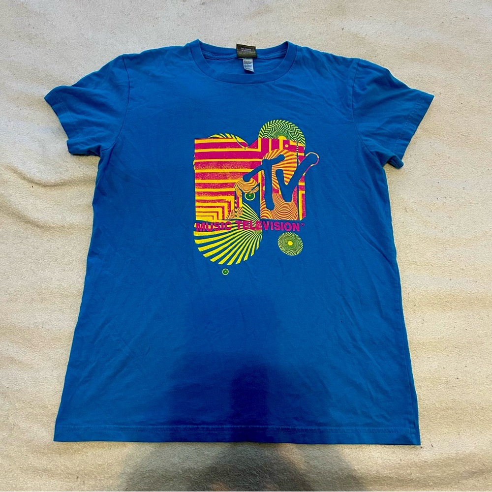 MTV Blue Short Sleeve Tee with Red and Yellow Logo